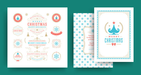 Christmas labels and badges vector design elements set with greeting card template.