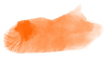 Abstract watercolor background hand-drawn on paper. Volumetric smoke elements. Orange color. For design, web, card, text, decoration, surfaces.