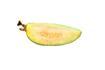 Juicy and ripe feijoa isolated on a white background. Healthy autumn fruit.