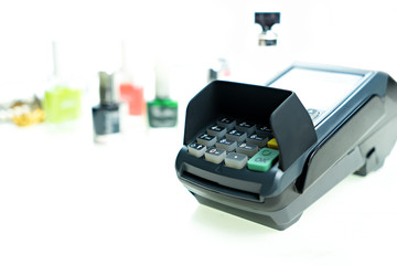 Credit card machine on isolated white background