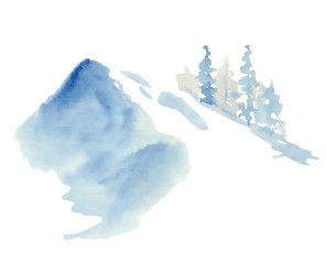 Fototapeta na wymiar Watercolor pine trees illustration isolated on white background