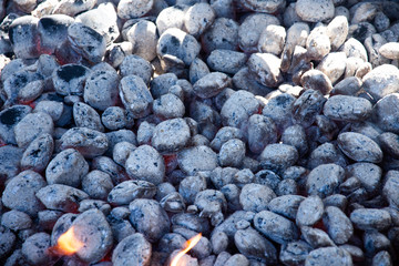 Fire in the charcoal ,Close-up - heap of coal  FOR  GRILL