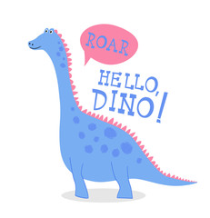 Funny cartoon dinosaur with hand drawn lettering