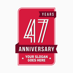 47 years anniversary design template. Forty-seven years celebration logo. Vector and illustration.