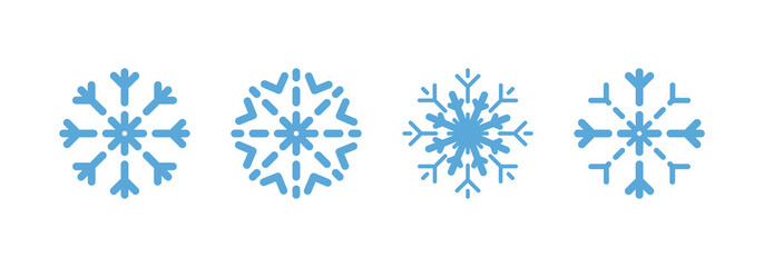 Set of blue Snowflakes, isolated on white background. Snowflake collection different shape. Snowflakes vector icons in a row