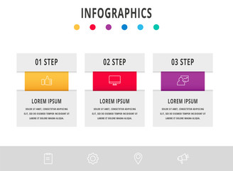 Vector infographic flat template. Rectangles for three diagrams, graph, flowchart, timeline, marketing, presentation. Business concept with 3 labels