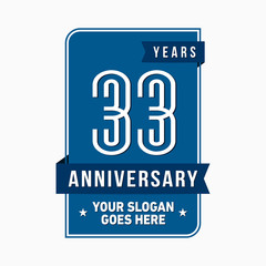 33 years anniversary design template. Thirty-three years celebration logo. Vector and illustration.