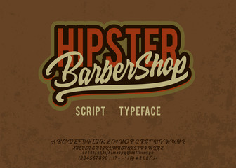 Obraz premium Hipster Burbershop. Vintage handmade font. Vector illustration. Script typeface. Hipster style.