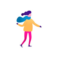 Winter sports with people, women  skating. Flat vector character isolated on white background. Christmas design template for greeting card, poster, banner