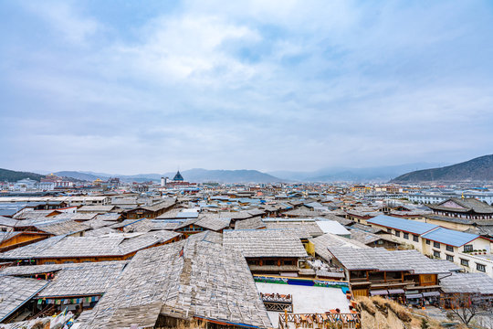 The High Perspective Scenery Of Dukezong Ancient City In Shangri La, Yunnan Province, China