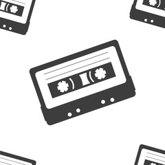 Obraz premium Cassette magnetic tape seamless pattern black and white vector illustration minimalist style nostalgia for 80s 90s