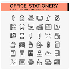 Office Stationery Icons Set. UI Pixel Perfect Well-crafted Vector Thin Line Icons. The illustrations are a vector.