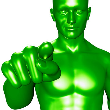 3d illustration of a green man pointing with her finger