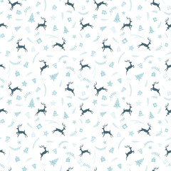 Fun and happy christmas seamless pattern with jumping deers and christmas decoration, hand drawn and creative, great for wrapping, textiles, banners, wallpapers - vector design