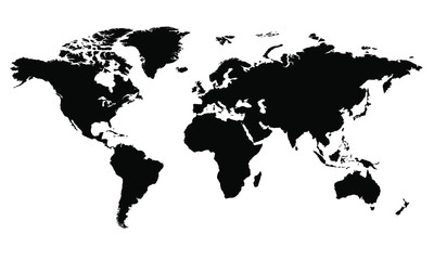 Black silhouette isolated World map EPS10 vector file.