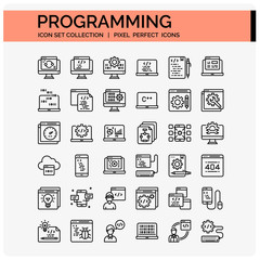 Programming Icons Set. UI Pixel Perfect Well-crafted Vector Thin Line Icons. The illustrations are a vector.