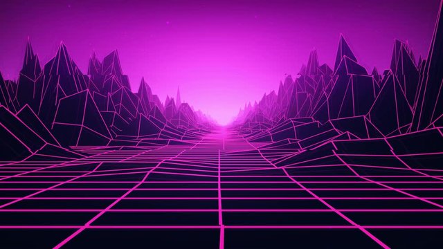 Loopable retro grid landscape with VHS style