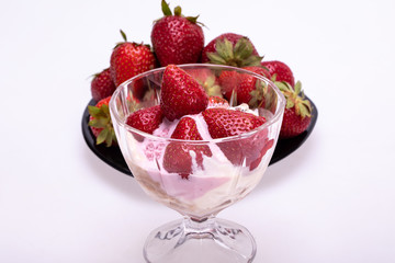 ice cream and fresh ripe strawberries  isolated on white background
