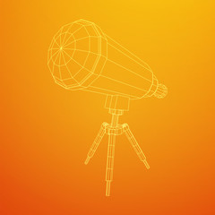 Astronomical telescope scientific instrument for exploring and discovering. Wireframe low poly mesh vector illustration.