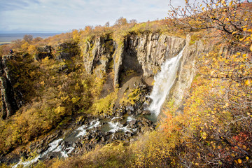 Obraz premium Aerial view of beautiful waterfall Hundafoss in Skaftafell national park in Iceland