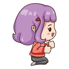 Vector illustration of cute cartoon girl. Kawaii chibi character isolated on white background. 