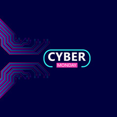 Cyber monday sale with circuit board background. Promotional online sale event. vector illustration