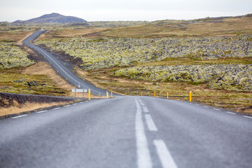 Fototapeta na wymiar Scenic landscape view of Icelandic road and beautiful areal view of the nature autumntime