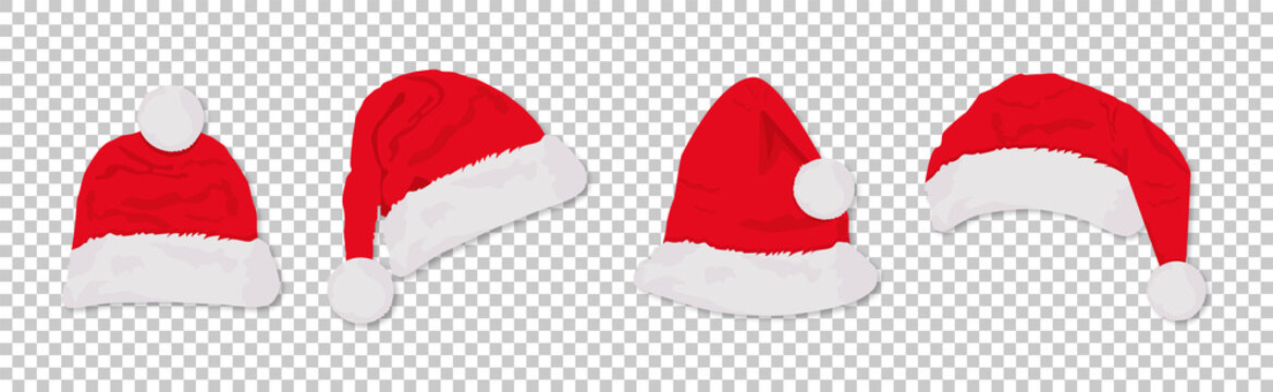 Santa hats red colored set. Winter cap. Vector