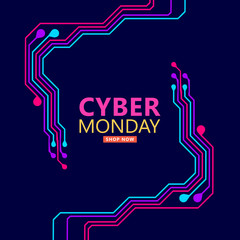 Cyber monday sale with circuit board background. Promotional online sale event. vector illustration
