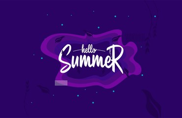 Paper Art Stylized Hello Summer Modern Typographic Trendy Vector