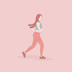 Woman jogging or running.Young beautiful woman jogging workout training.Healthy lifestyle and sport concepts.Vector design illustrations.