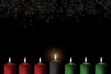Kwanzaa for African-American cultural holiday celebration with candle light of seven candle sticks...