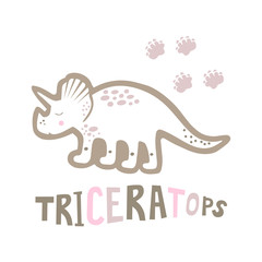 Triceratops. Dinosaur and its tracks. Vector illustration.