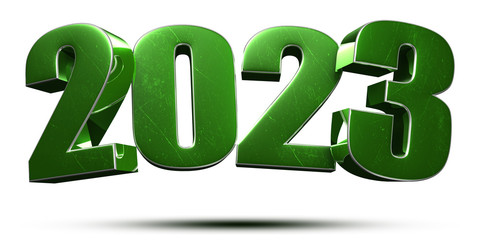 2023 3d numbers green on white background.(with Clipping Path).