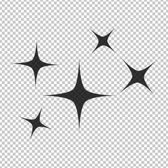Black simple flat style light star flares  isolated on transparent background. Vector illustration