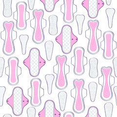 Feminine hygiene - sanitary napkins and pantyliners seamless pattern.