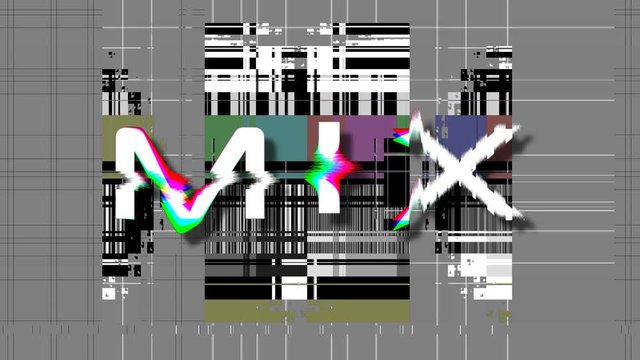 Word MIX, 3D glitch effect font, tv no signal retro television, seamless loop
