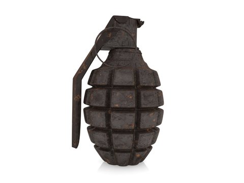 Old rusty hand grenade on a white background