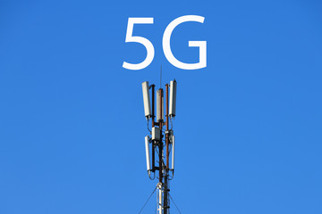 5g connection.Mobile tower. Mobile connection. High speed internet concept. technology concept of the future mobile network. Internet of things.