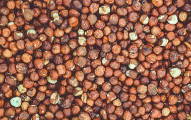 Hazelnuts background texture top view