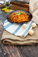 tasty pasta Italian tomato sauce pasta on the table