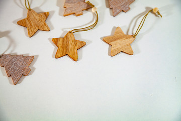 Garland and wooden Christmas decorations.