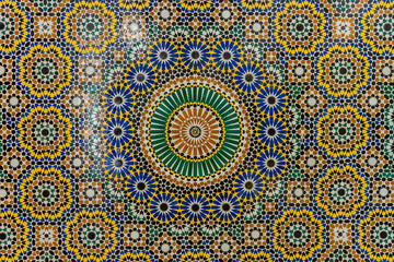 Traditional Moroccan mosaics on the walls of the Palace. Islamic art