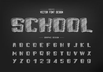 Chalk cartoon font and sketch alphabet vector, Hand draw bold typeface and number design