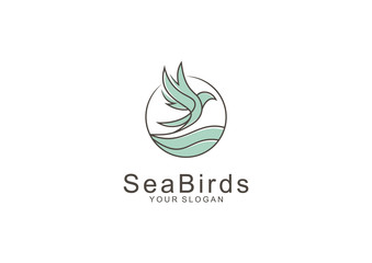 Vector logo of a bird line flying over the sea