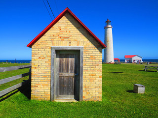 Cap des Rosiers Lighthouse on the shores of the St Lawrence river Gaspésie Québec Canada.