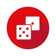 Dice icon isolated on red circle background. Poker casino vector illustration. Casino vegas game. Isolated vector sign symbol. Flat simple vector icon. Symbol collection.