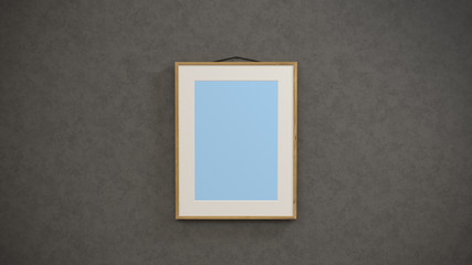 Empty Modern Style Frame On The Grey Wall