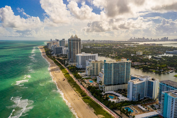 Fototapeta premium Nice day in Miami Beach aerial drone photo