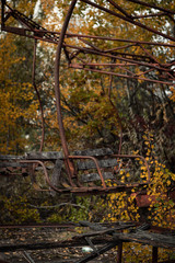 Famous ferris wheel in abandoned amusement park in the empty city of Pripyat near the Chernobyl...